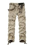 OCHENTA Men's Cotton Washed Multi Pockets Military Cargo Pant #3380 Khaki 34
