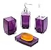 4-Piece Bathroom Accessories Set, Includes Decorative Countertop Soap Dispenser, Dish, Tumbler, Toothbrush Holder, Resin Vanity Ensemble Set for Bathroom, Powder Room, Kitchen - Purple