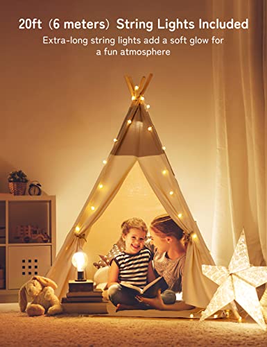 besrey Children's Play Tent Indian Canvas Teepee Cotton with Fairy Lights + Matt Grey