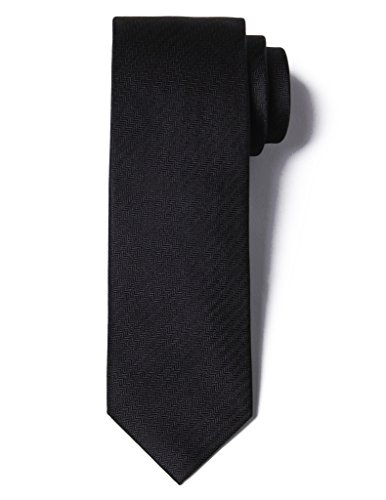 Origin Ties Men's 100% Silk Solid Herringbone Skinny Tie Black