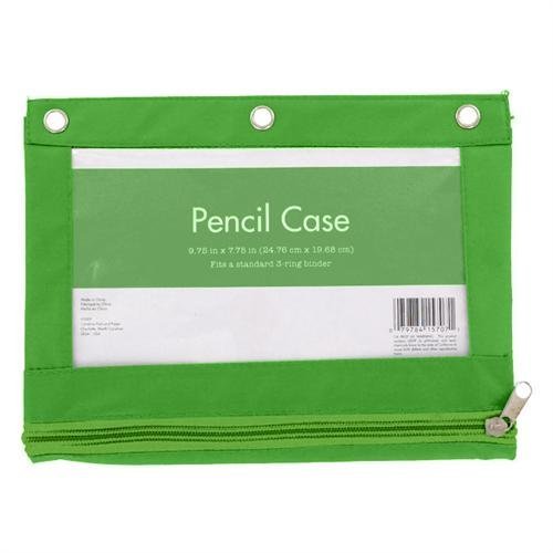 Carolina Pad 3-Ring Zippered Pencil Pouch Case with Clear Window (Lime Green)