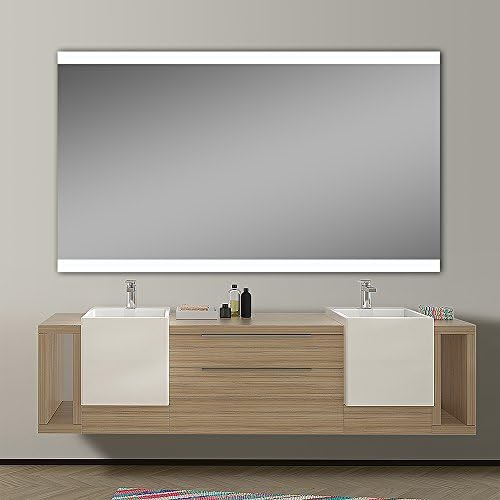 Homeswee Vanity Illuminated Shower Room Mirror, Color Changeable Lighted Bathroom mirror, Simple Wall Mounted Copper-free Washroom Mirror with Horizontal and Vertical Hanging System(48×28 Inch)