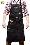 DWS Premium Waxed Canvas Apron with Lots of Additional Pockets & Roomy Pouches. Water Resistant, with 2 Hammer Loops, Quick Release Buckle, Adjustable up to XXL. for Carpenter, Machinist, Home