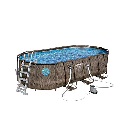 Bestway Power Steel Swim Vista 549x274x122 cm, Frame Pool oval im Komplett Set mit Bullauge, inkl. Filterpumpe, Leiter…