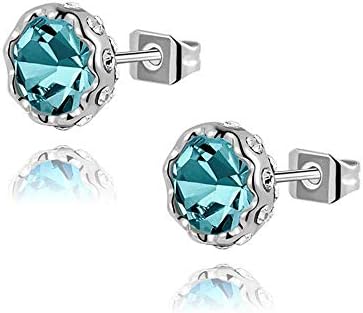 Gtangquhua Lotus-Shaped Blue-Green Zircon Stud Earrings 925 Silver-Plated Minimalism Dainty Earrings