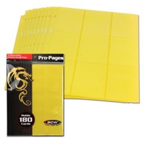 BCW Double-Sided 9-Pocket Pages Holder - 10 Yellow Pages| Trading Card Binder Sheets | Secure Side Loading | Ideal Card Storage and Display Solution