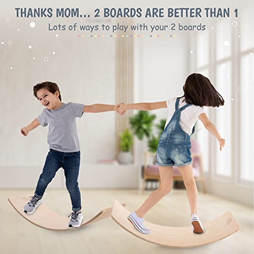 Wooden Balance Board for Kids, Includes 2 Wood Wobble Boards for