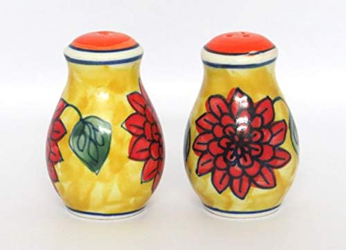 HS HINDUSTANI SAUDAGAR Phoolkari Spice Salt and Pepper Ceramic Salt Shaker dispensers Set of 2(50ml Each) Spice Container & Sprinkler for Dinning Table Kitchen Ideal for Home Daily use and Gifting.