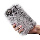 iPhone 7 Case, iPhone 7 Plus Case, Yoyorule Luxury Crystal Bling Case Winter Warm Soft Faux Fluffy Villi Fur Plush Wool Cover Skin (iPhone 7, Gray)