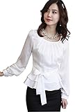 DPO Women's Chiffon Pleated Slim Fit Long Sleeve Round Neck Blouse,White Tag Size: 4Xl, US Size: 16