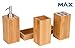 Bamboo Vanity Caddy Bath Countertop Organizer Set - Soap Pump - Toothbrush Holder - Stainless Steel Finish - Removable Ceramic Interior - Hand Made Modern Luxury Decor by Maxtir (Bamboo, 4-Piece)