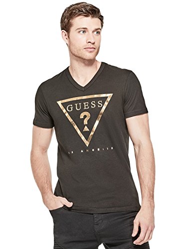 GUESS Factory Men's TAFT Logo V-Neck Metallic Short-Sleeve Tee
