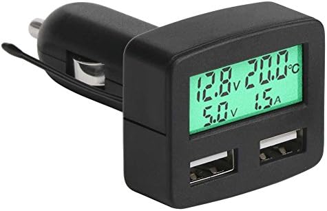 Multi-functional 5-in-1 Dual USB Port Powerful Vehicle Car Charger Voltmeter Ammeter Thermometer LCD Digital Display 3A Car Phone Charger for iPhone, iPad, Samsung,LG