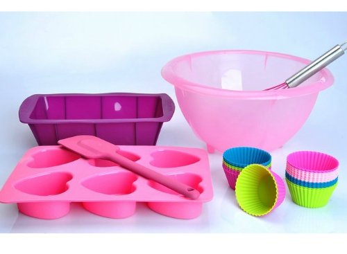 Click Here to See More Images Allforhome(TM) Silicone Cake Baking DIY Set Including Muffin Pans Cups Toast Pan Scraper and Eggbeater (Pack Of 25Pcs)