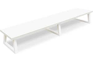 TEAMIX 42 inch White Monitor Riser for 2 Monitors, Wood Desktop Dual Stand with Metal Legs, Long Screen/PC/Laptop Storage,Com