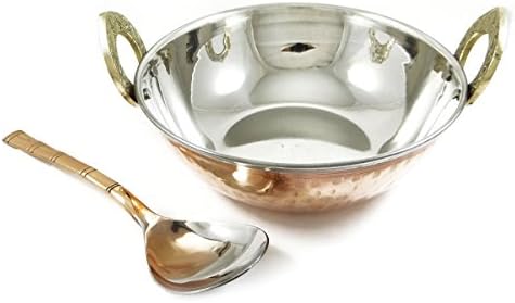 Specially Designed Authentic Indian Traditional Style Copper Steel Serveware Karahi With Spoon Tableware Dinnerware