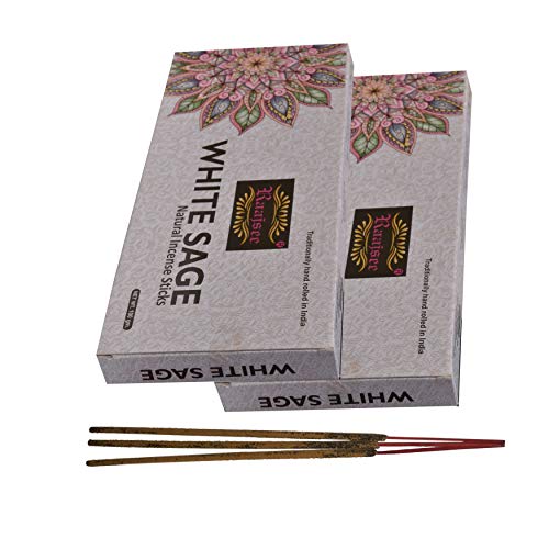 raajsee White Sage Incense Sticks 100 GMS Pack- 100% Pure Organic Natural Hand Rolled Free from Chemicals-No Dipping -Perfect for Church,Aroma Therapy,Relaxation,Meditation,Positivity,Healing