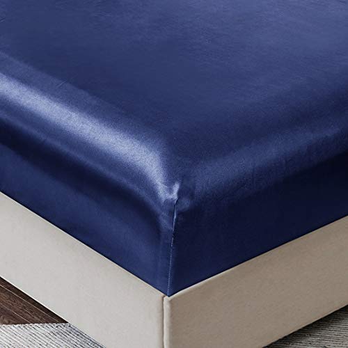 Vonty Satin Sheets Full Size Silky Soft Satin Bed Sheets Navy Blue