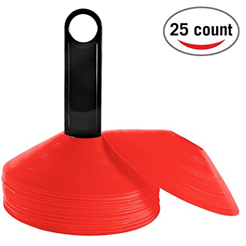 Reehut (Set of 25) Agility Disc Cone with FREE USER E-BOOK & Plastic Holder - Perfect For Soccer, Football & Any Ball Game To Mark - Disc Mini Training Cones - Field Markers - red - Thumbnail 5