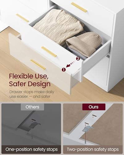 VASAGLE Custos Collection - Dresser for Bedroom, Chest of Drawers for Closet, Modern Style, TV Stand for Living Room, 6 Drawers, 40 x 119 x 78 cm, Cloud White ULTS416WB03