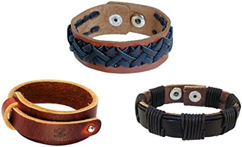 Glamdust genuine leather cuff & Kada bracelet Combo Pack of 3 pieces with braiding, cord work, and layering.