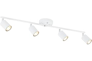 BoostArea LED 4 Light Track Lighting Kit, White 4 Way Ceiling Spot Lighting, Flexibly Rotatable Light Head for Kitchen, Livin