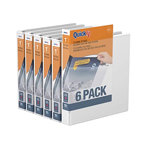 QuickFit View Binder, 1 Inch, Round Ring, White, 6 Pack (8801006
