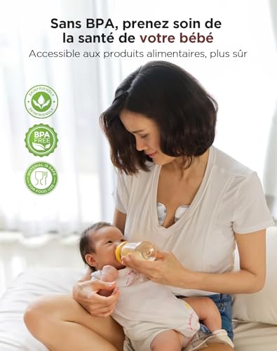 Haokoo Tire-Lait Électrique Mains Libres – Portable et Anti-Fuite, Aspiration Douce, 3 Modes, 12 Intensités, Silencieux, Sans BPA, Brides 21/24 mm, 2 Unités