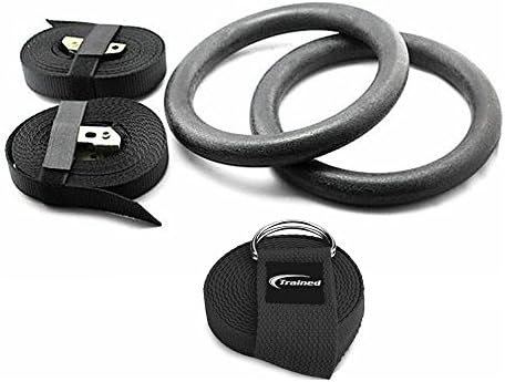 Premium Training GYMNASTIC RINGS By Trained with Adjustable Straps &amp; Buckles, For All Fitness Levels, Carry Bag &amp; Detailed eBook Guide Included, Bonus Yoga Belt Strap &amp; Stretching Guide