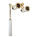 HQRP Opera Glasses White-Pearl with Gold Trim w/Built-in Extendable Handle w/Crystal Clear Optics (CCO) in HQRP Gift Box
