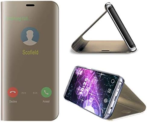 vingarshern Case for LG V30 Cover Clear View Standing,Translucent Flip Smart Plating Mirror Case Cover for LG V30 Case Holder Bumper 360°Protection(Gold)