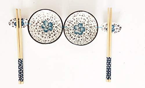 monicaxin colorful dining room set chopsticks chinese bowls poggiabacchette china for birthday presents, wedding business (blue)