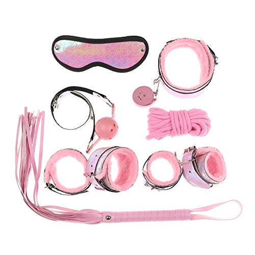 Kismet168 New Women Couples 7PCS Leather Handcuffs Set-Adult Six-Toys for Cosplay Game (Pink)