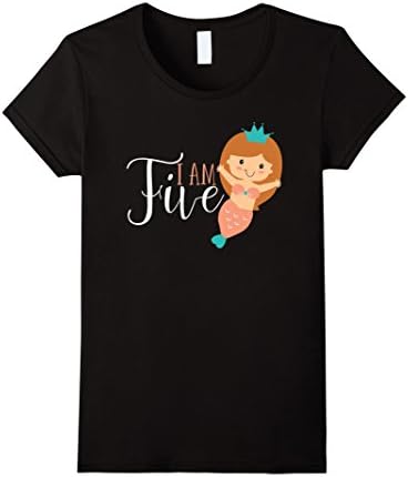 Women's I Am Five - Cute Mermaid Princess Birthday Girl T-Shirt Small Black