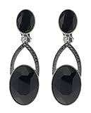 Women's Oval Gemstone Rhinestone Accent Clip On Dangling Fashion Earrings