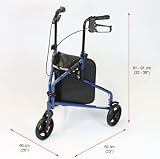 NRS Healthcare 3 Wheel Steel Rollator Blue with Bag & Lockable Brakes view 2