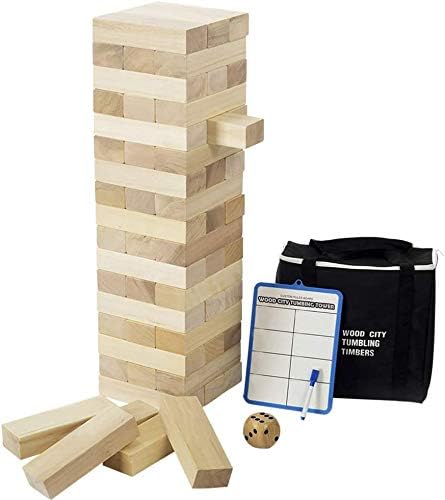 Amazon Com Giant Tumble Tower Stacks To 4 Feet Gentle Monster Large Size Wooden Timber Tower Classic Outdoor Games For Adult Kids Family Jumbo Blocks Lawn Games 56 Pcs With Dice Rules