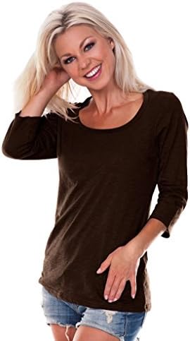 Kavio! Women Slub Jersey Scoop Neck 3/4 Sleeve
