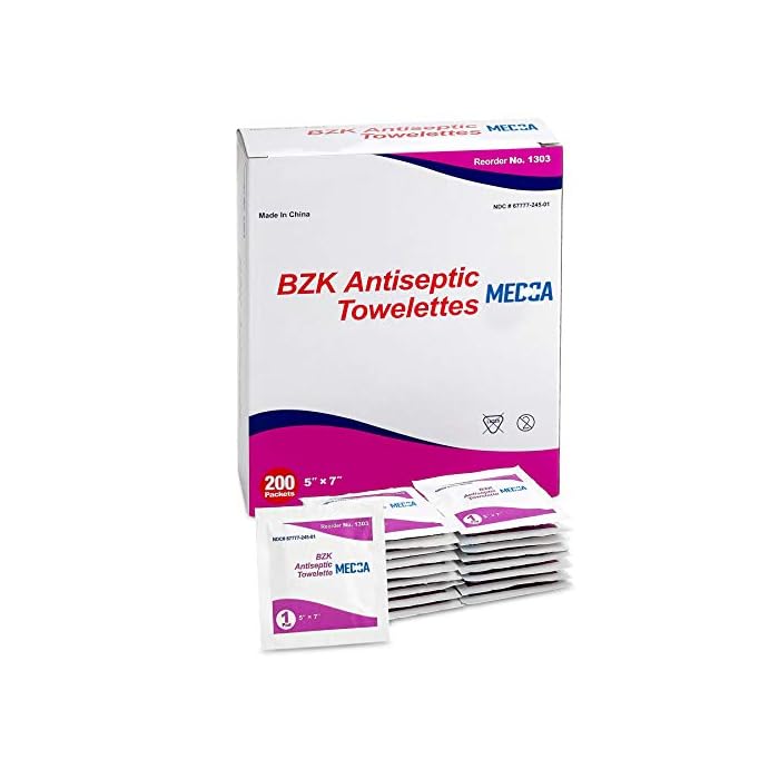 Benzalkonium Chloride Towelletes Hand Wipes – (Pack of 200) Chloride Swabs Individual BZK Single-Use Packets by MEDca 5…