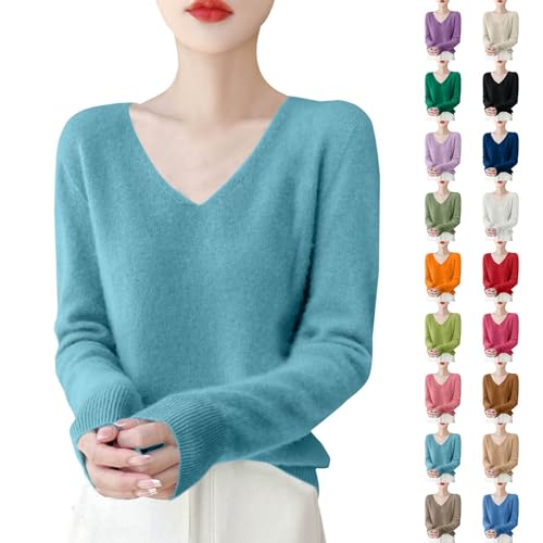 Womens Jumpers, Women's Jumpers Long Sleeve Lightweight V Neck Knitted Pullover Classic Casual Elegant Comfy Sweatshirts L