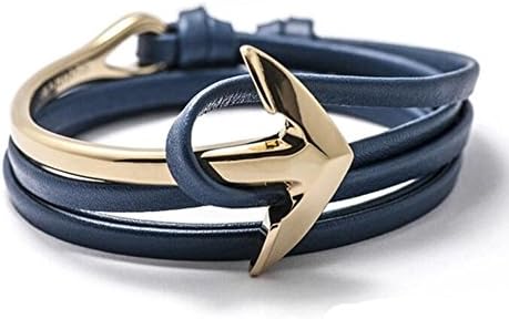 New Arrival Fashion Jewelry PU Leather Bracelet Men Half Bend Anchor Bracelet (Blue)