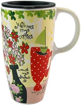 Ziiyan High-capacity Ceramic Hand-painted Spill Proof Travel Coffee Mug 19oz, Flower