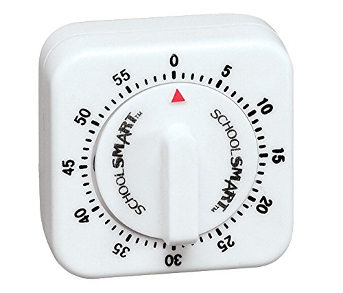 School Smart Small 60-Minute Timer with Bell - 2 1/2 x 2 1/2 x 1 3/8 - White
