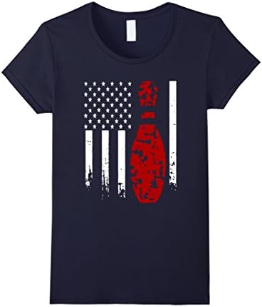 Women's Bowling T Shirts - bowling flag Medium Navy