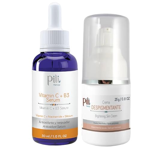 Pili Vitamin C Brightening Duo Kit. Serum with Vitamin C + Niacinamide B3 & Brightening Cream| Anti-Aging, Hydrating, Collagen Boost, Spot Reduction, Organic Silicon, Antioxidant, Skin Tone Improvemen