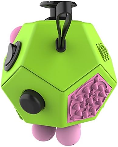 AmazingStore Magic Fidget Cube 12 Sided Toy help relives stress anxiety boredom ADHD ADD Autism, getting more Focus Concentration for Children and Adults (Green/Pink)