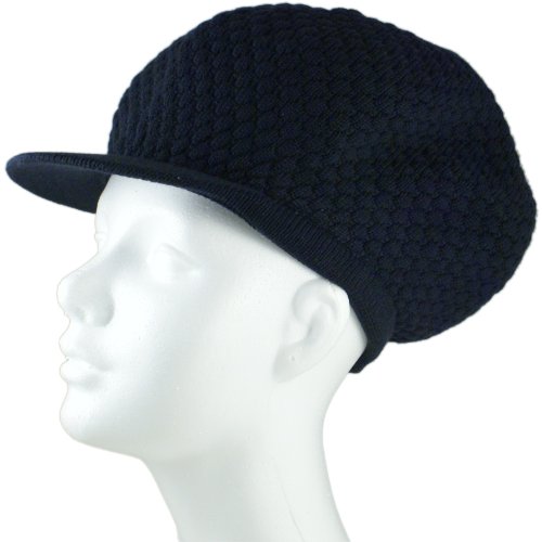 Shoe String King SSK Rasta Knit Tam Hat Dreadlock Cap (Large Round Solid Navy w/Brim)
