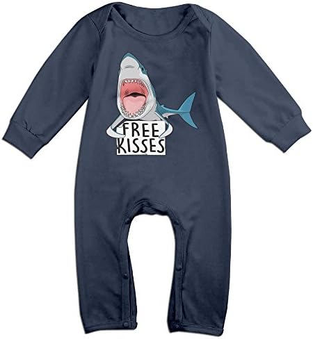 Shark Free Kisses Newborn Baby Long Sleeves Climbing Clothes Boy's &amp; Girl's Sets Size 24 Months Navy Fashion
