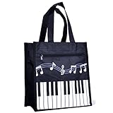Piano Keys Music Waterproof Oxford Cloth Handbag Shoulder Tote Shopping Bag Gift (Black-Small-2)