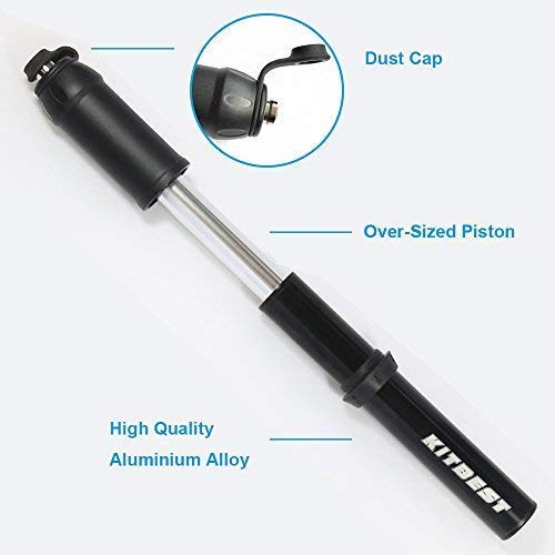Kitbest Bike Pump, Mini Bicycle Pump : Fits Presta & Schrader Valves & Sports Ball. Portable High Pressure Frame-Mounted Bike Tire Air Pump for Mountain, Road, Hybrid & BMX Bikes